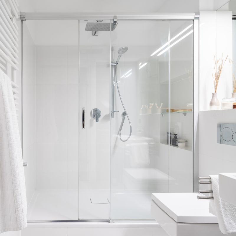 Corner Shower with Modern Fixtures